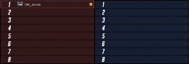 Seleção dos slots 1 a 8 no Point Blank